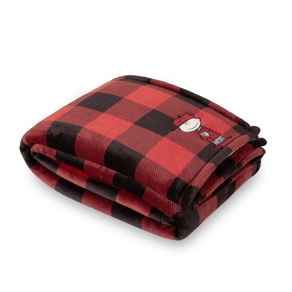 🆕 Peanuts Charlie Brown Oversized Throw Blanket Red Black Plaid 50”x 70” - Picture 4 of 4